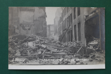Ansichtskarte Foto AK Löwen Leuven Louvain 1914 Weltkrieg zerschossene Häuser Straße Geschäfte Ortsansicht Belgien Belgique Belgie